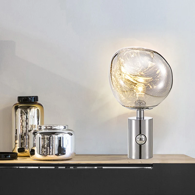 Modernistische stijl gesmolten tafelverlichting zilver/goud handgeblazen glas 1 kop woonkamer tafellamp Clearhalo