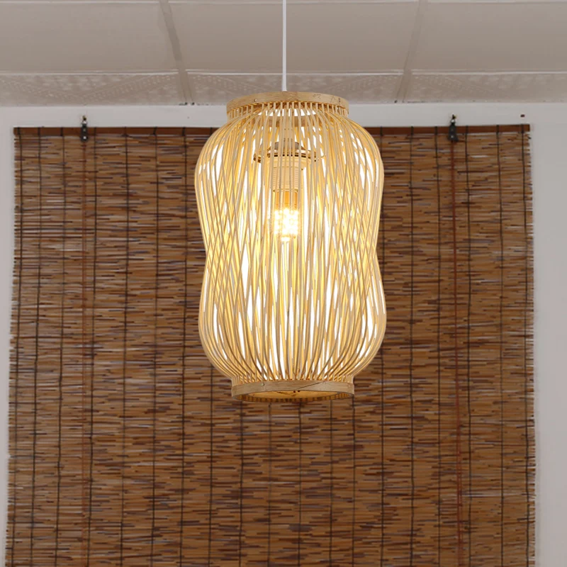 Modernistische stijl lantaarnontwerp plafondlamp bamboe 1 lamp binnenhanglamp beige Clearhalo