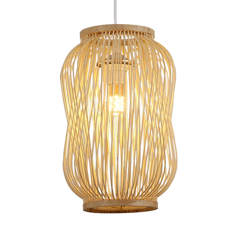 Modernistische stijl lantaarnontwerp plafondlamp bamboe 1 lamp binnenhanglamp beige Clearhalo