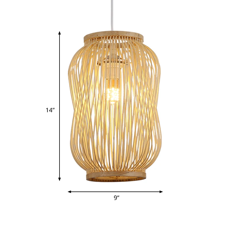 Modernistische stijl lantaarnontwerp plafondlamp bamboe 1 lamp binnenhanglamp beige Clearhalo