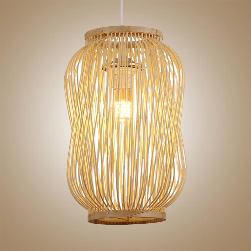 Modernistische stijl lantaarnontwerp plafondlamp bamboe 1 lamp binnenhanglamp beige Clearhalo