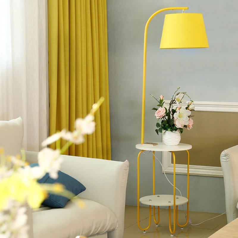 Modernistische trommel staande verlichting stof 1 licht woonkamer vloerlamp met 2-laags lade Clearhalo