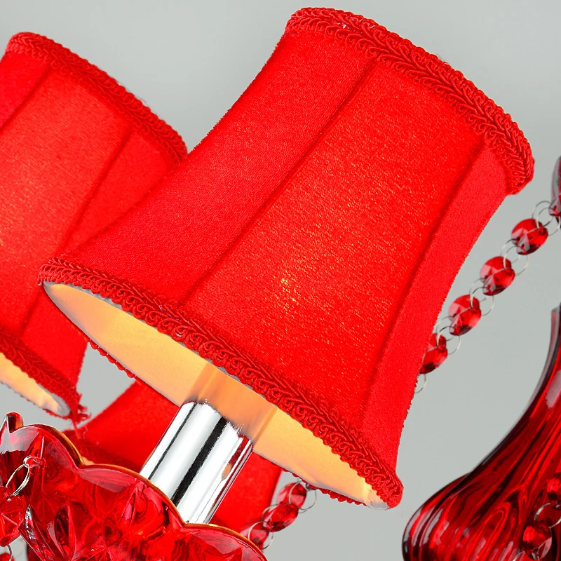 Modernistische uitlopende plafondkroonluchter K9 kristal 6 lampen woonkamer hanglamp rood Clearhalo