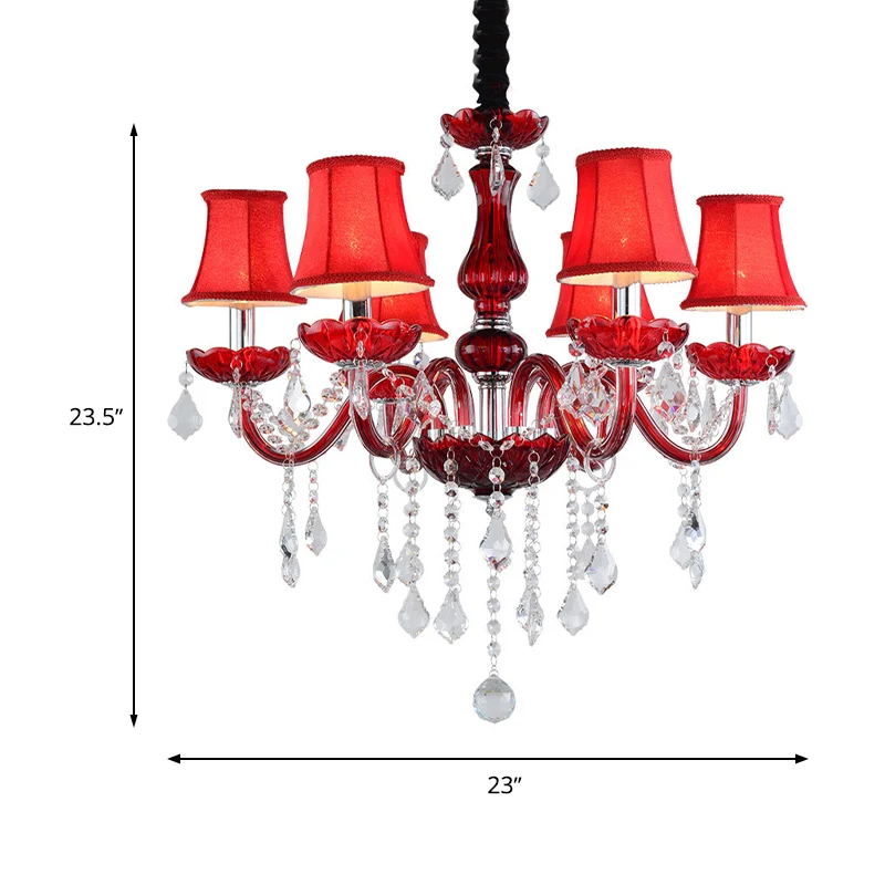 Modernistische uitlopende plafondkroonluchter K9 kristal 6 lampen woonkamer hanglamp rood Clearhalo