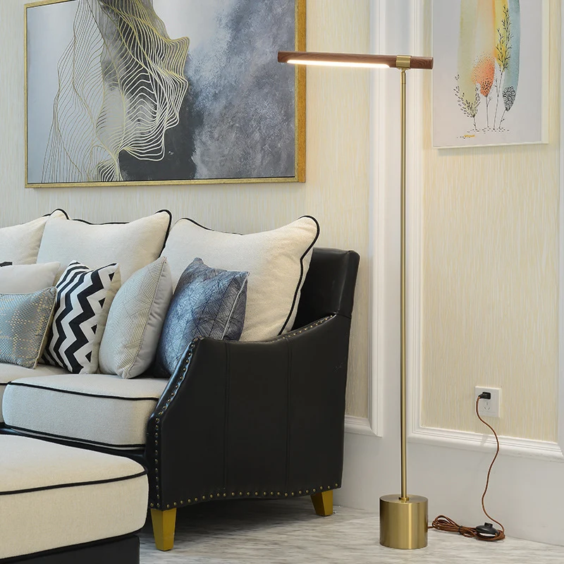 Modernistische verstelbare buisvormige vloerlamp metalen LED-slaapkamer staande verlichting met houtontwerp goud, warm/wit...