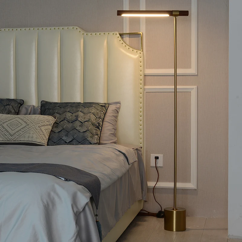 Modernistische verstelbare buisvormige vloerlamp metalen LED-slaapkamer staande verlichting met houtontwerp goud, warm/wit...