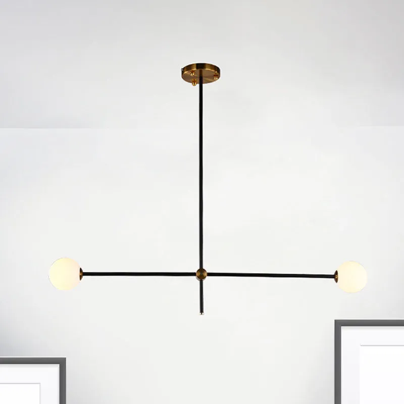Modernistische zichtbare plafondlamp metallic 2/3 lichts woonkamer zwarte hanglamp met opaal glazen bolkap Clearhalo