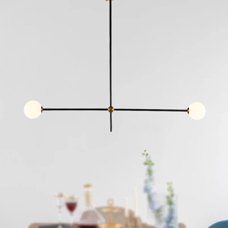 Modernistische zichtbare plafondlamp metallic 2/3 lichts woonkamer zwarte hanglamp met opaal glazen bolkap Clearhalo