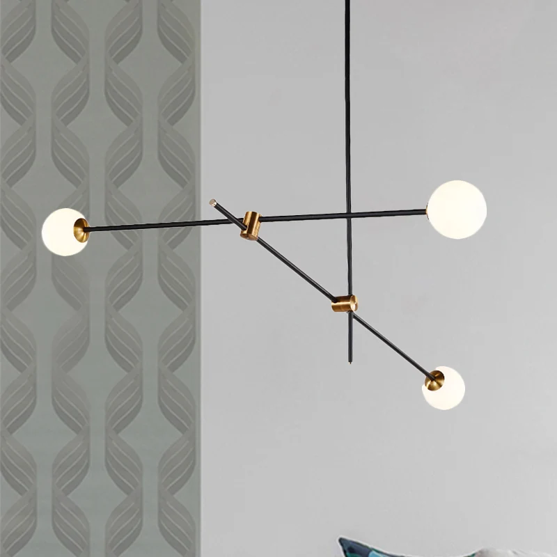 Modernistische zichtbare plafondlamp metallic 2/3 lichts woonkamer zwarte hanglamp met opaal glazen bolkap Clearhalo