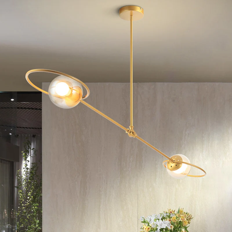 Modo hanglamp van helder glas met ring, 2 lampen, moderne kroonluchter goud voor slaapkamer Clearhalo