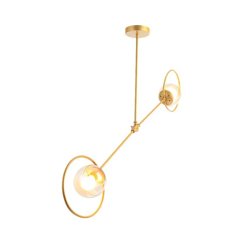 Modo hanglamp van helder glas met ring, 2 lampen, moderne kroonluchter goud voor slaapkamer Clearhalo