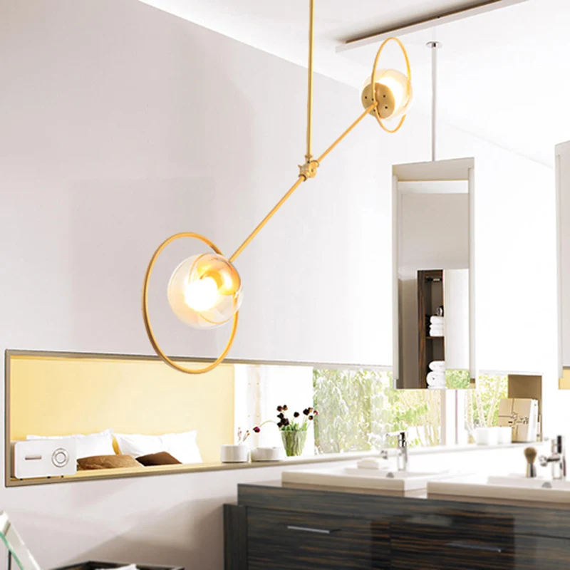 Modo hanglamp van helder glas met ring, 2 lampen, moderne kroonluchter goud voor slaapkamer Clearhalo
