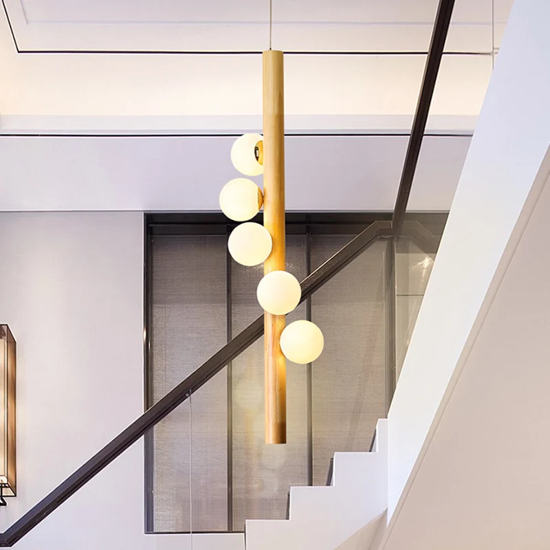 Modo kroonluchter verlichting eigentijds crèmekleurig glas 5-kops restaurant hanglamp hout Clearhalo