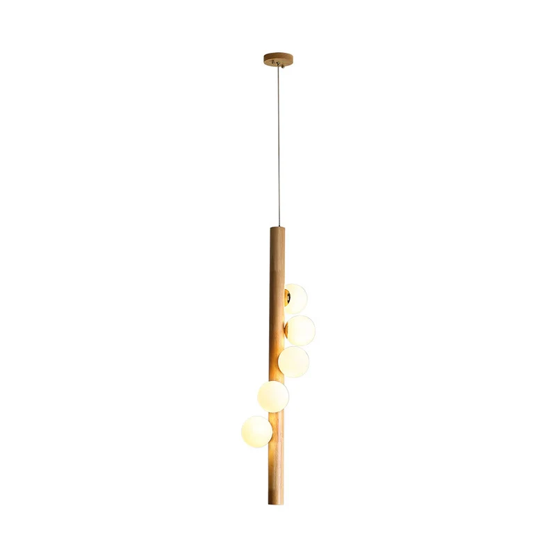 Modo kroonluchter verlichting eigentijds crèmekleurig glas 5-kops restaurant hanglamp hout Clearhalo