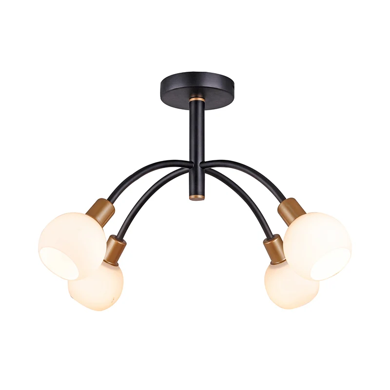 Modo opaalglas semi-inbouwverlichting minimalisme 4/6 lampen zwarte inbouwplafondlamp met gebogen arm Clearhalo