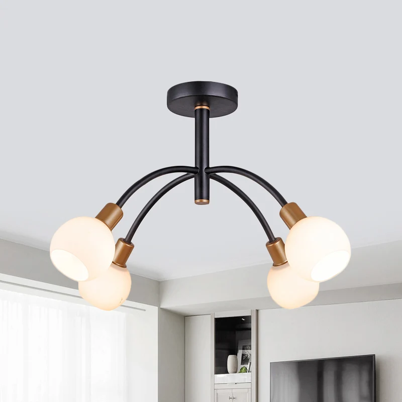Modo opaalglas semi-inbouwverlichting minimalisme 4/6 lampen zwarte inbouwplafondlamp met gebogen arm Clearhalo