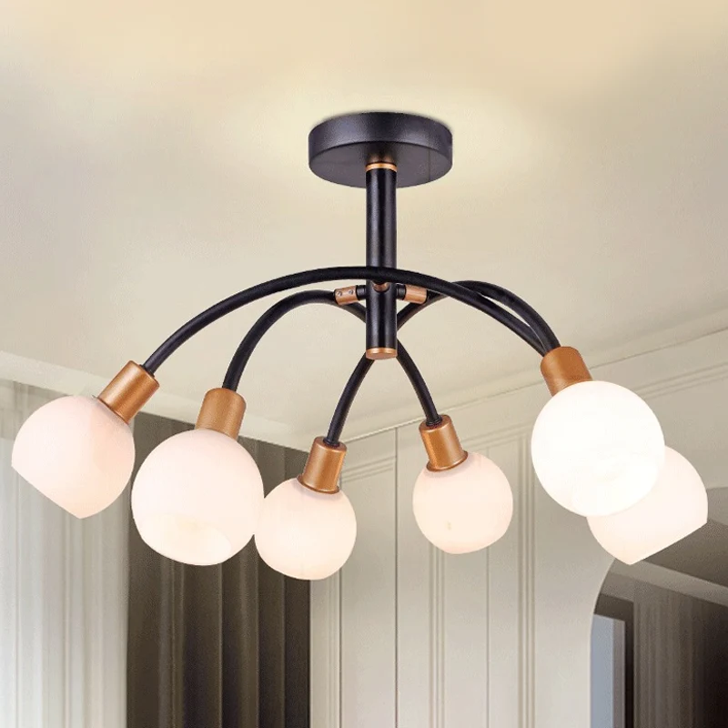 Modo opaalglas semi-inbouwverlichting minimalisme 4/6 lampen zwarte inbouwplafondlamp met gebogen arm Clearhalo