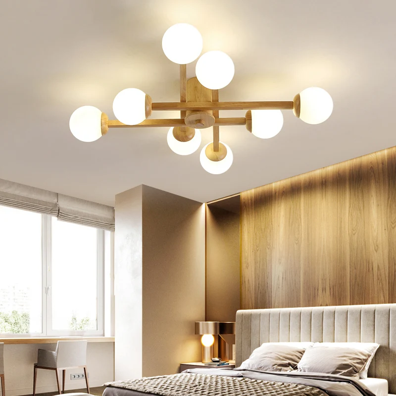 Modo woonkamer semi-inbouw opaalglas eenvoud dicht bij plafond kroonluchter hout Clearhalo