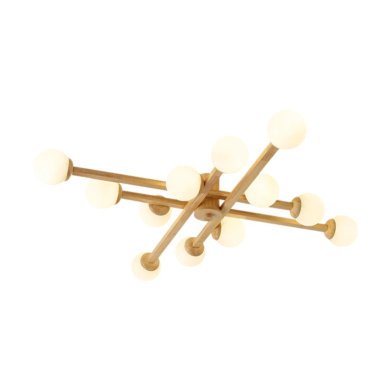 Modo woonkamer semi-inbouw opaalglas eenvoud dicht bij plafond kroonluchter hout Clearhalo