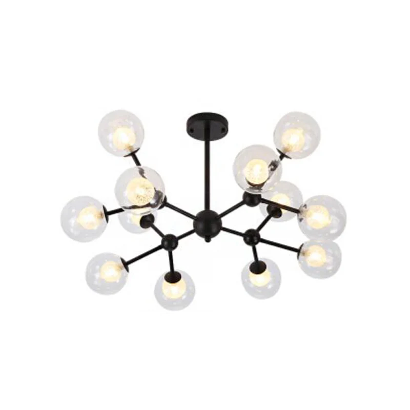 Modo-droplamp van helder en mat glas, moderne zwarte kroonluchterlamp Clearhalo