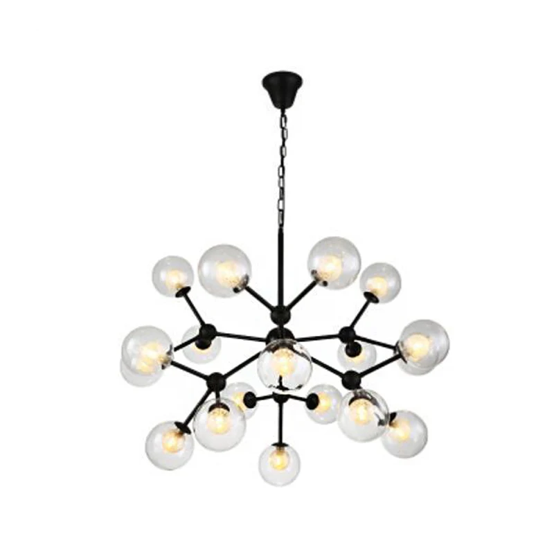 Modo-droplamp van helder en mat glas, moderne zwarte kroonluchterlamp Clearhalo