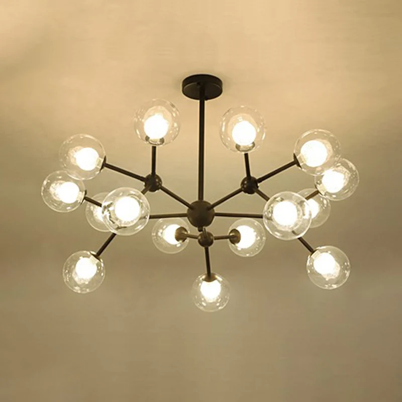 Modo-droplamp van helder en mat glas, moderne zwarte kroonluchterlamp Clearhalo