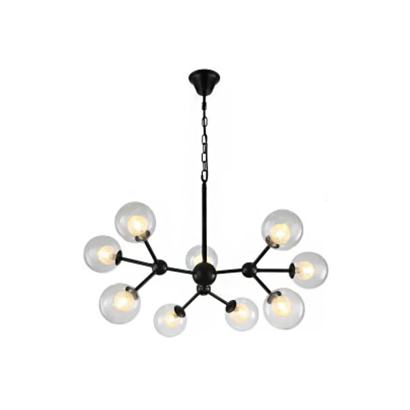 Modo-droplamp van helder en mat glas, moderne zwarte kroonluchterlamp Clearhalo