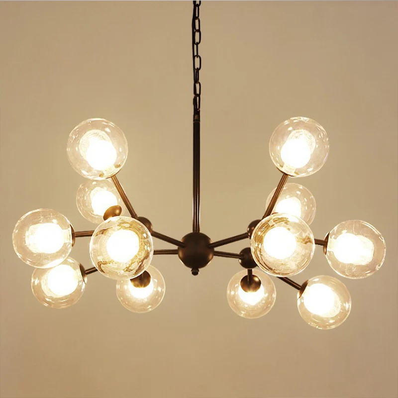 Modo-droplamp van helder en mat glas, moderne zwarte kroonluchterlamp Clearhalo