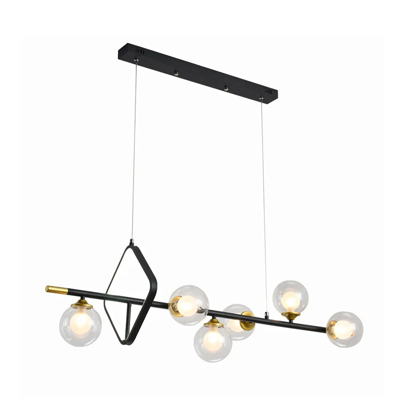 Moleculaire eetkamer eiland-hanglamp Dubbel glas 6-lichts modernistische hanglampenset met metalen frame Clearhalo
