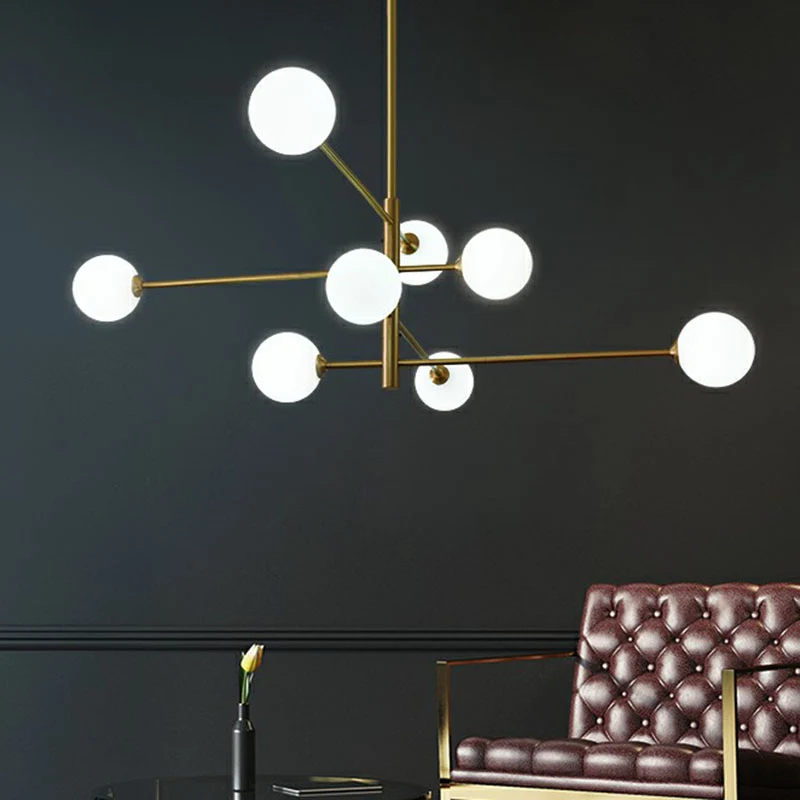 Molecule glazen kroonluchter verlichting Minimalistische vergulde hangende plafondlamp Clearhalo