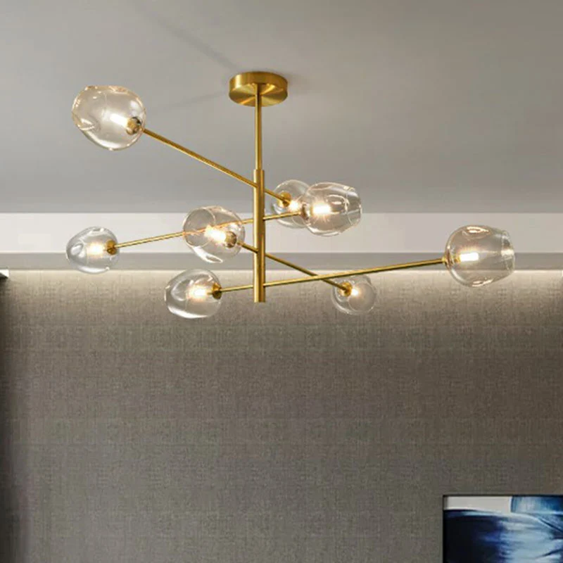 Molecule glazen kroonluchter verlichting Minimalistische vergulde hangende plafondlamp Clearhalo