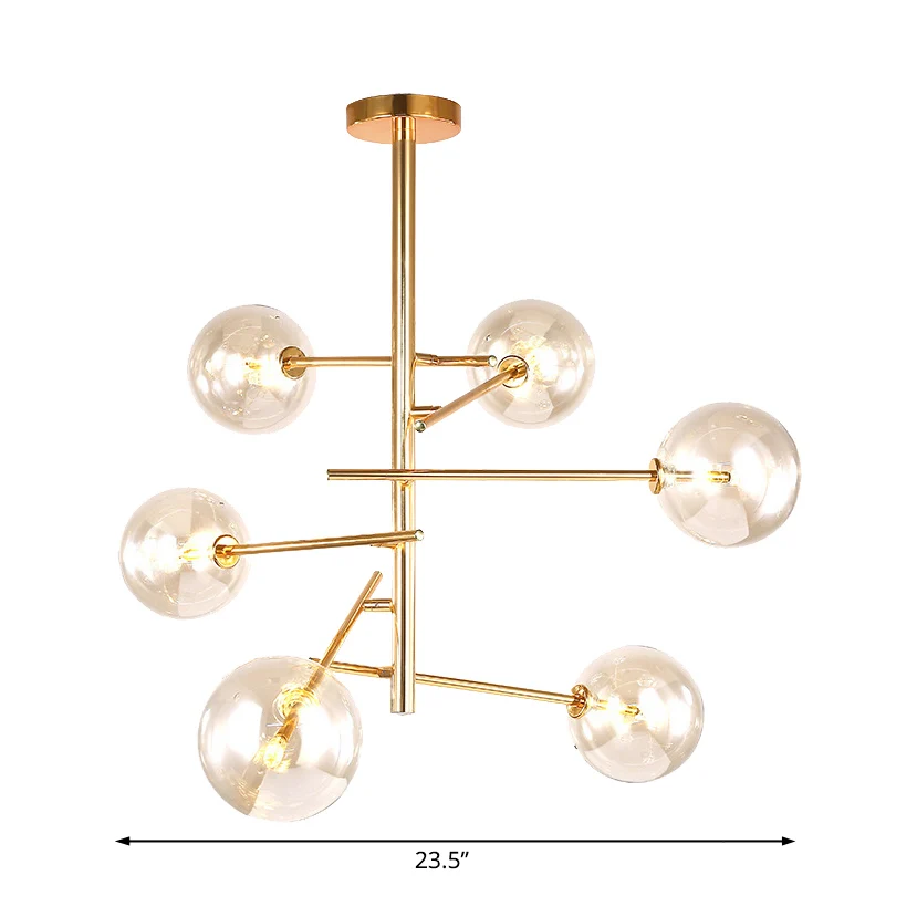 Mondiale kroonluchter van helder glas met post-modernistische 6/8-lichts led-hangende hanglamp goud Clearhalo