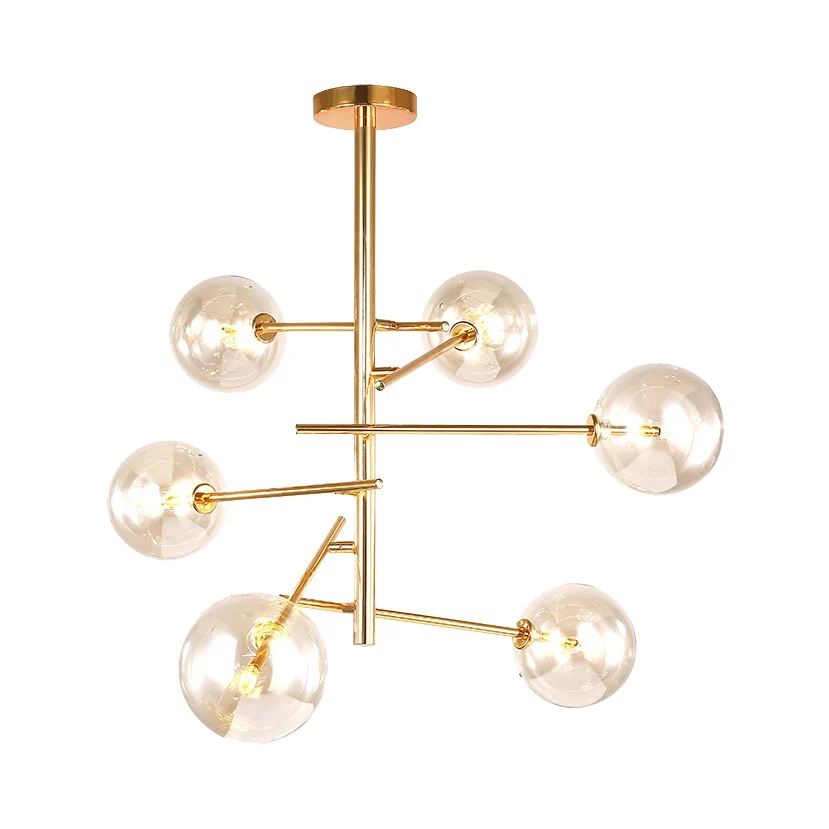 Mondiale kroonluchter van helder glas met post-modernistische 6/8-lichts led-hangende hanglamp goud Clearhalo