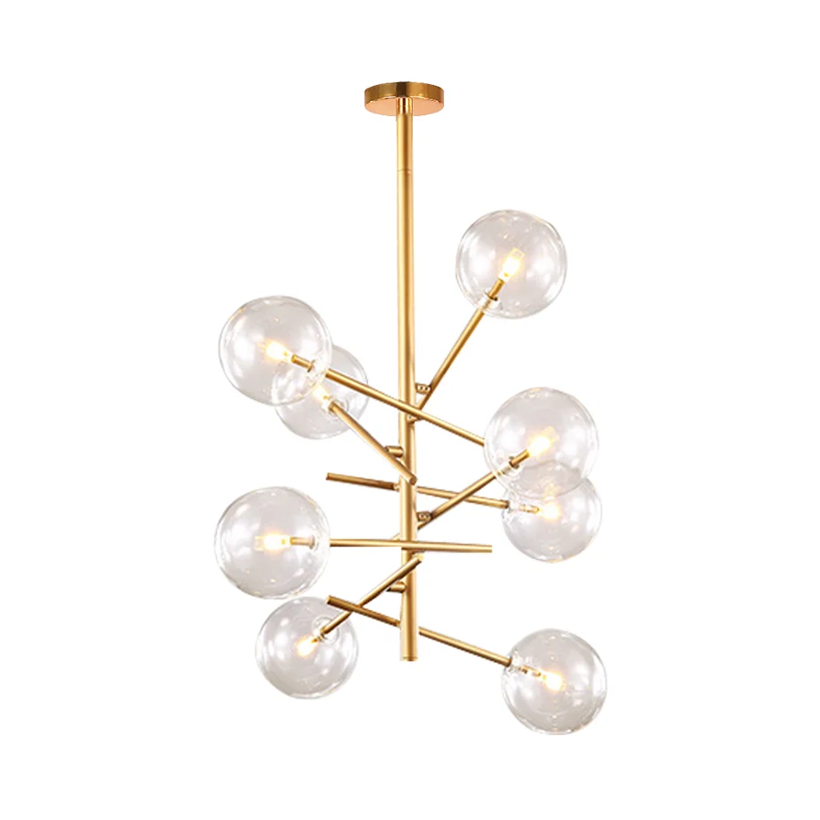 Mondiale kroonluchter van helder glas met post-modernistische 6/8-lichts led-hangende hanglamp goud Clearhalo