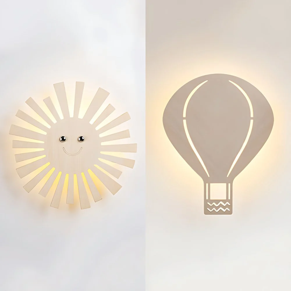 Mooie beige wandlamp met cartoonpatroon houten LED-wandlamp voor woonkamer kinderkamer Clearhalo