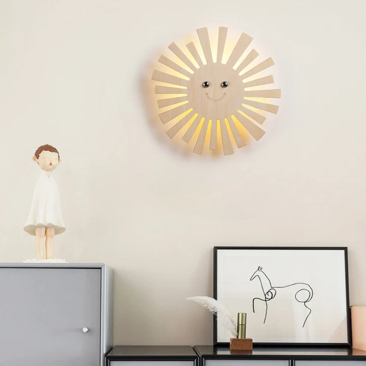 Mooie beige wandlamp met cartoonpatroon houten LED-wandlamp voor woonkamer kinderkamer Clearhalo