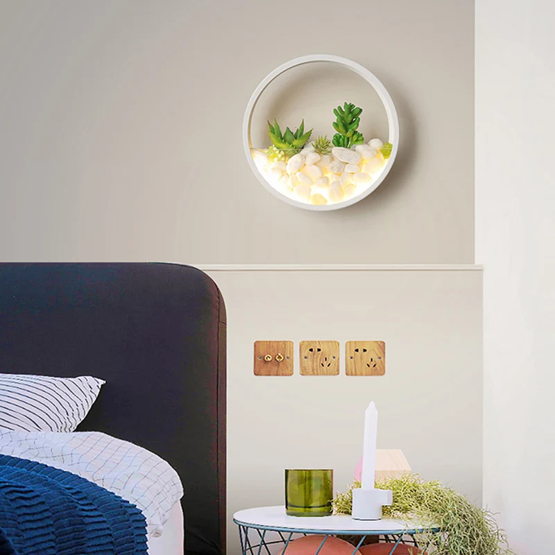 Mooie Big O wandlamp acryl schanslamp met nep succulent en steen voor woonkamer slaapkamer Clearhalo
