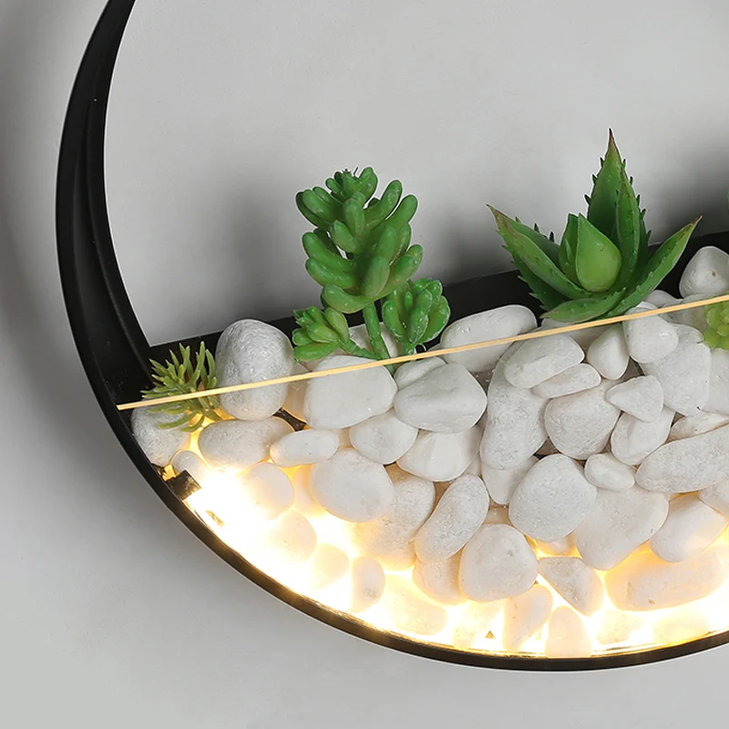 Mooie Big O wandlamp acryl schanslamp met nep succulent en steen voor woonkamer slaapkamer Clearhalo