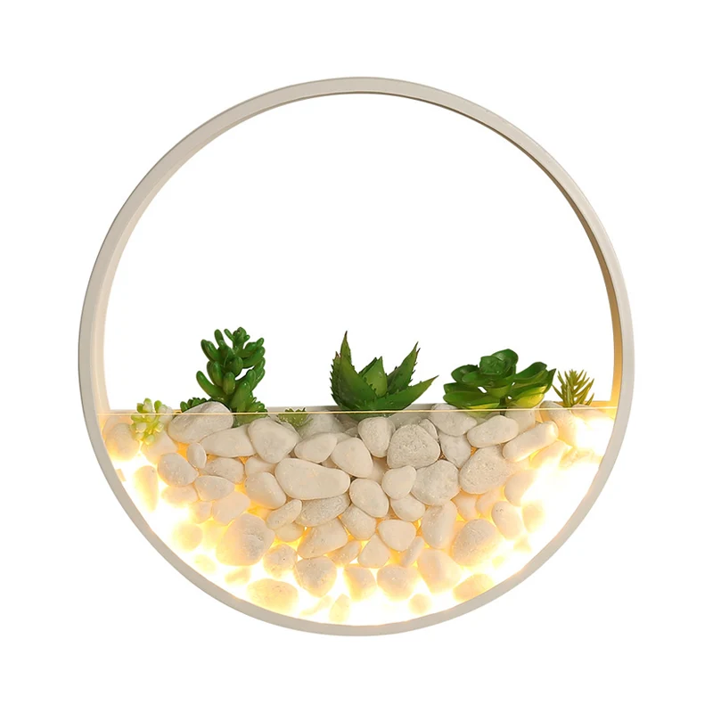 Mooie Big O wandlamp acryl schanslamp met nep succulent en steen voor woonkamer slaapkamer Clearhalo