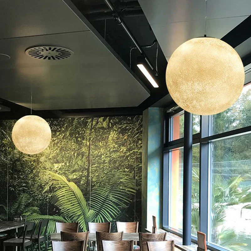 Moon Restaurant hanglamp metaal artistieke LED hangende plafondlamp wit Clearhalo