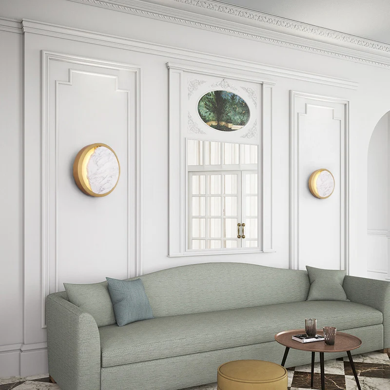 Moon Sconce Lighting Postmoderne marmeren gouden LED-wandlamp met metalen ring voor nachtkastje Clearhalo