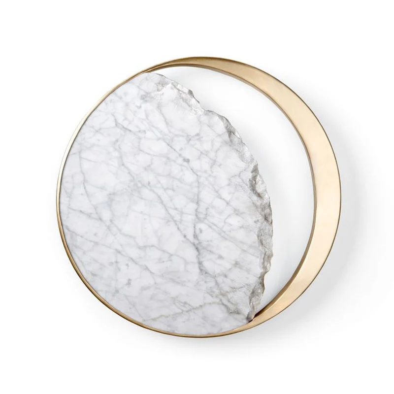 Moon Sconce Lighting Postmoderne marmeren gouden LED-wandlamp met metalen ring voor nachtkastje Clearhalo