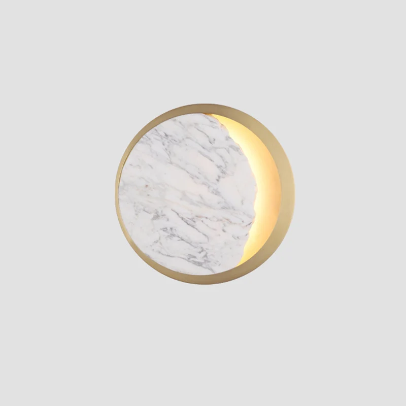 Moon Sconce Lighting Postmoderne marmeren gouden LED-wandlamp met metalen ring voor nachtkastje Clearhalo