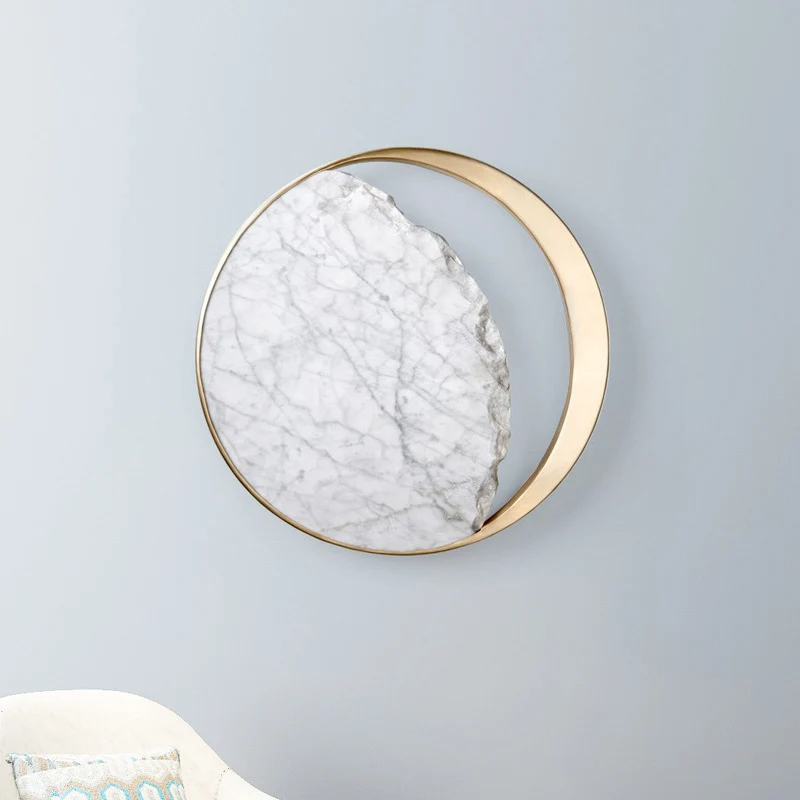 Moon Sconce Lighting Postmoderne marmeren gouden LED-wandlamp met metalen ring voor nachtkastje Clearhalo