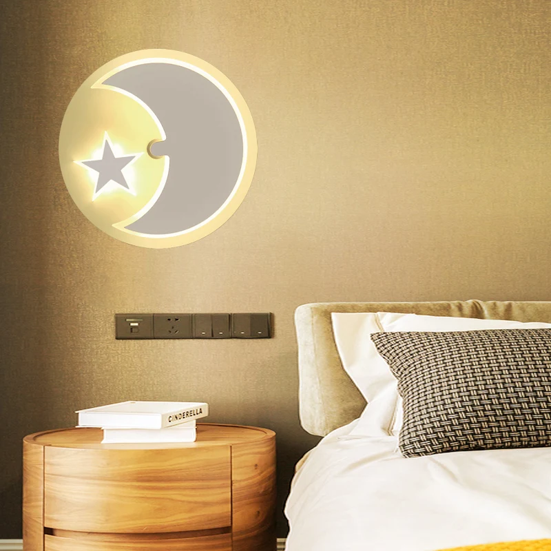 Moon & Star wandkandelaar Modern romantisch acryl LED-blakerlicht voor studeerkamer Clearhalo