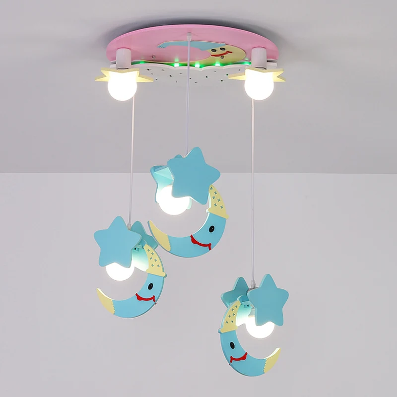 Moon and Star Wood semi-inbouw cartoon 5-lichts blauw/roze afwerking verzonken plafondverlichting Clearhalo