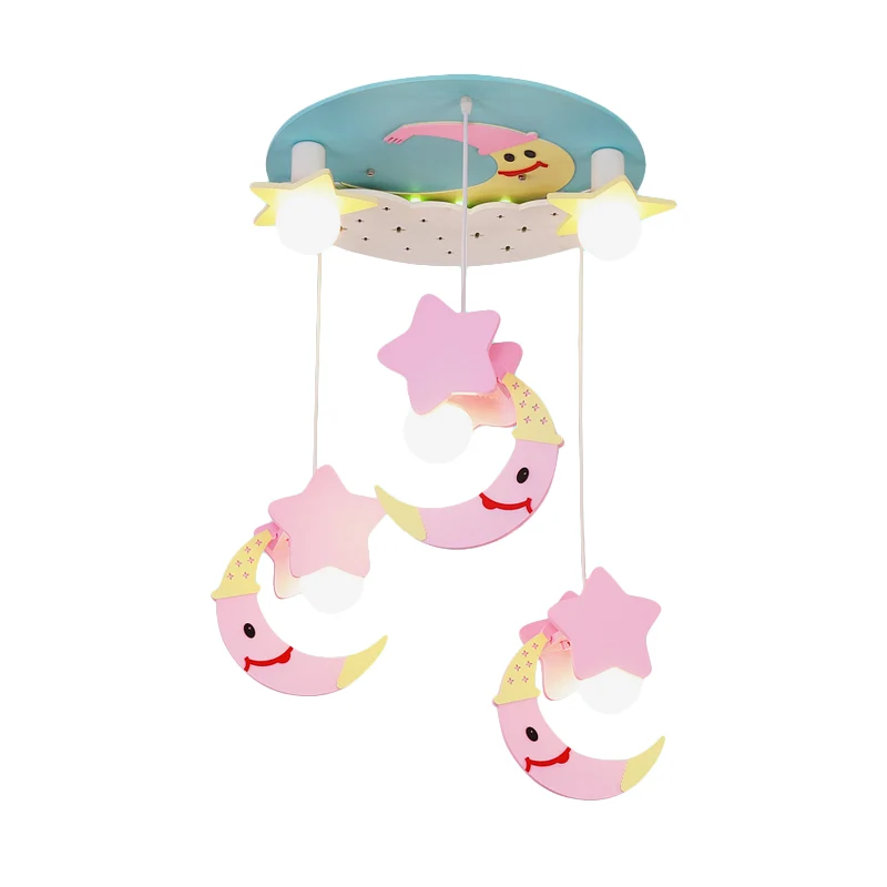 Moon and Star Wood semi-inbouw cartoon 5-lichts blauw/roze afwerking verzonken plafondverlichting Clearhalo