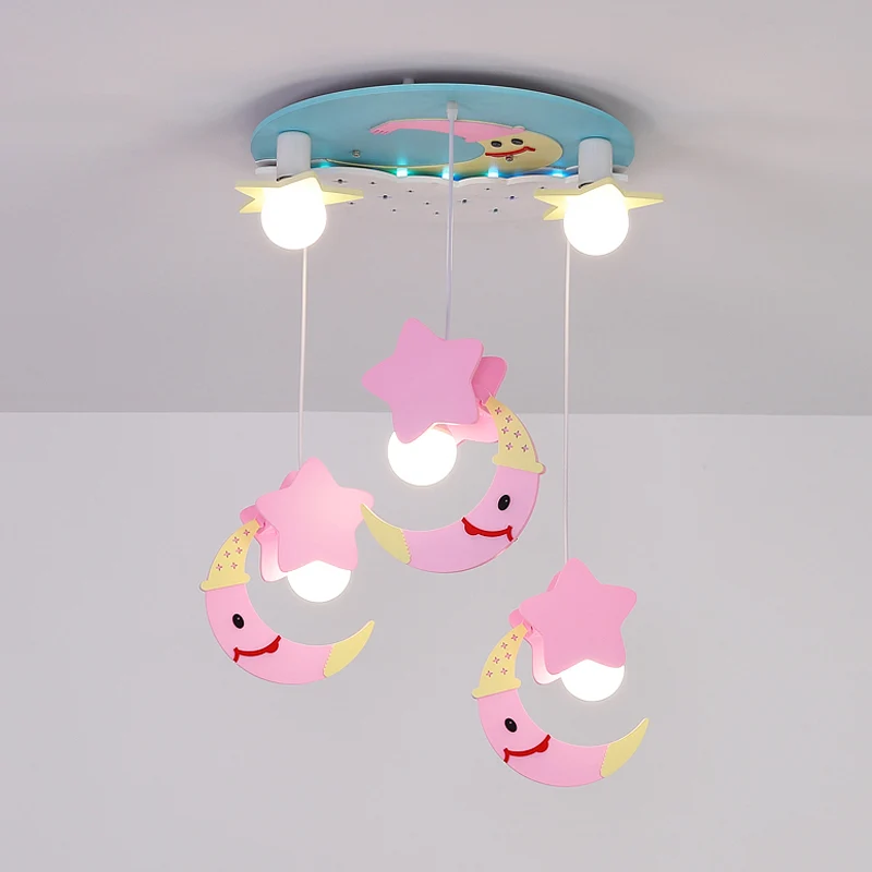Moon and Star Wood semi-inbouw cartoon 5-lichts blauw/roze afwerking verzonken plafondverlichting Clearhalo