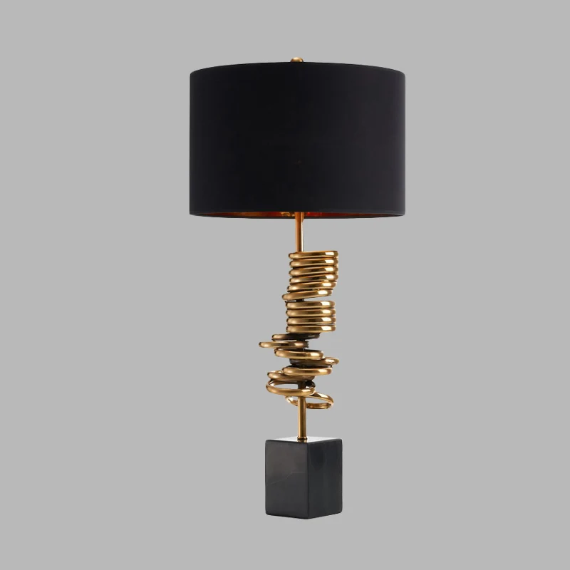 Multi Halo Ring Tafellamp Modern Metaal 1 Lamp Messing Nachtkastje Lamp met Trommel Zwarte Stoffen Kap Clearhalo