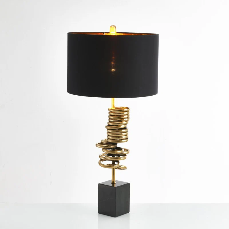 Multi Halo Ring Tafellamp Modern Metaal 1 Lamp Messing Nachtkastje Lamp met Trommel Zwarte Stoffen Kap Clearhalo
